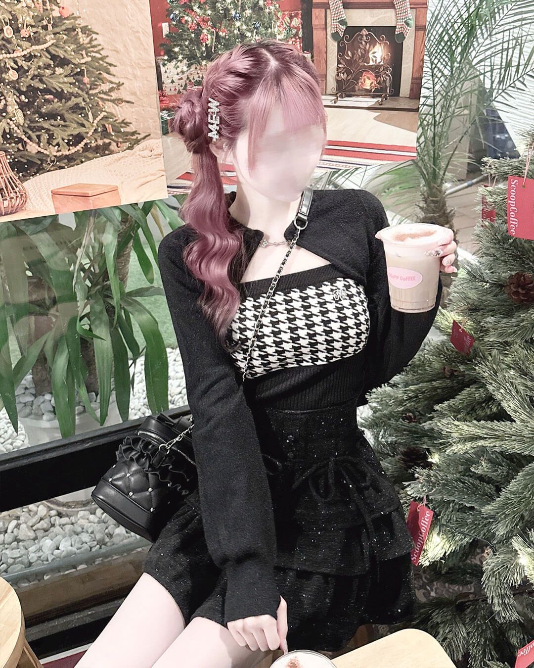 千鳥アンサンブルニットトップス ホワイト | ファッション通販