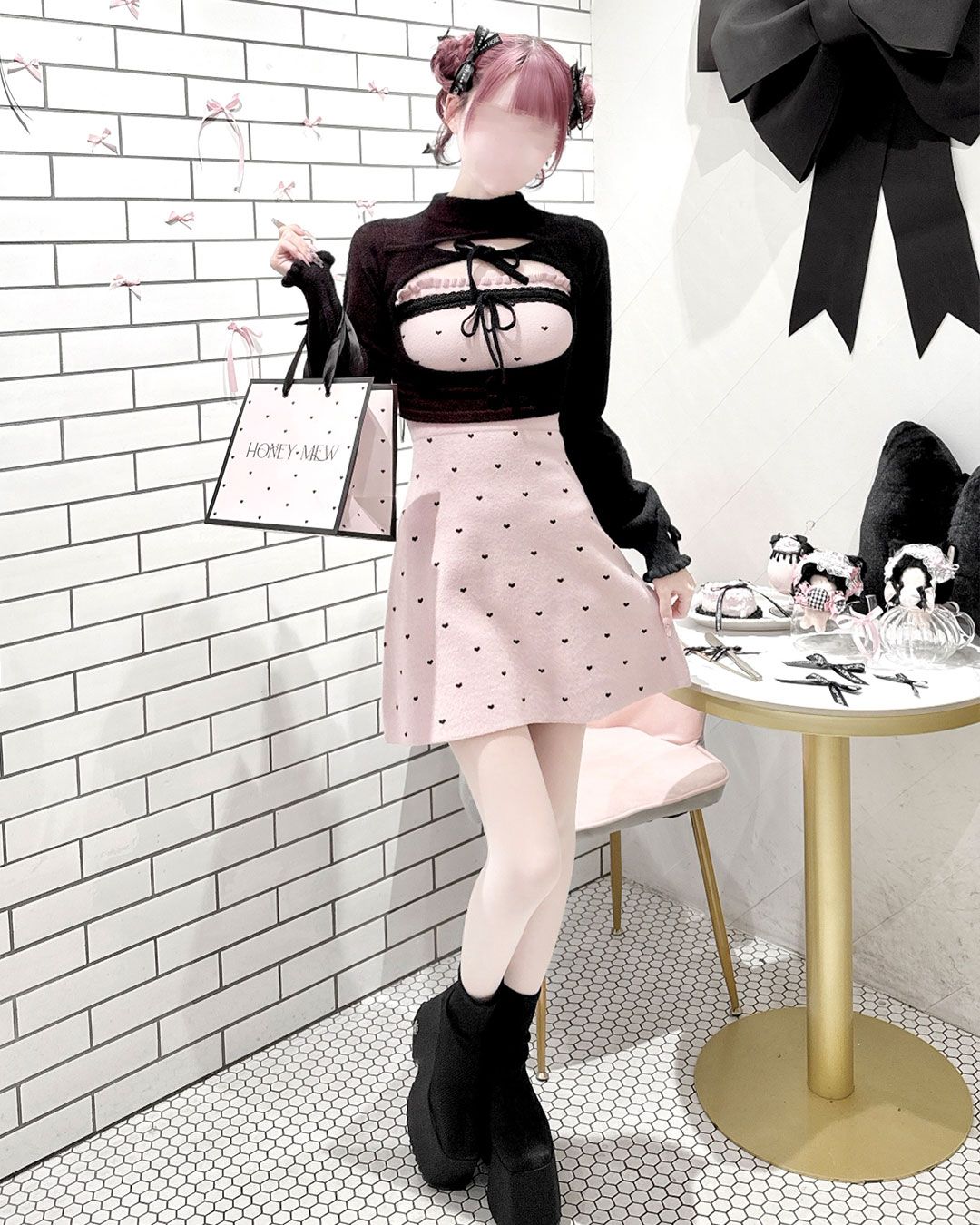 pimiri cafe Collaboration】Luv ダブルリボンアンサンブルワンピース