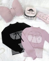 千鳥柄ハイネックアンサンブルトップス ブラック | ファッション通販