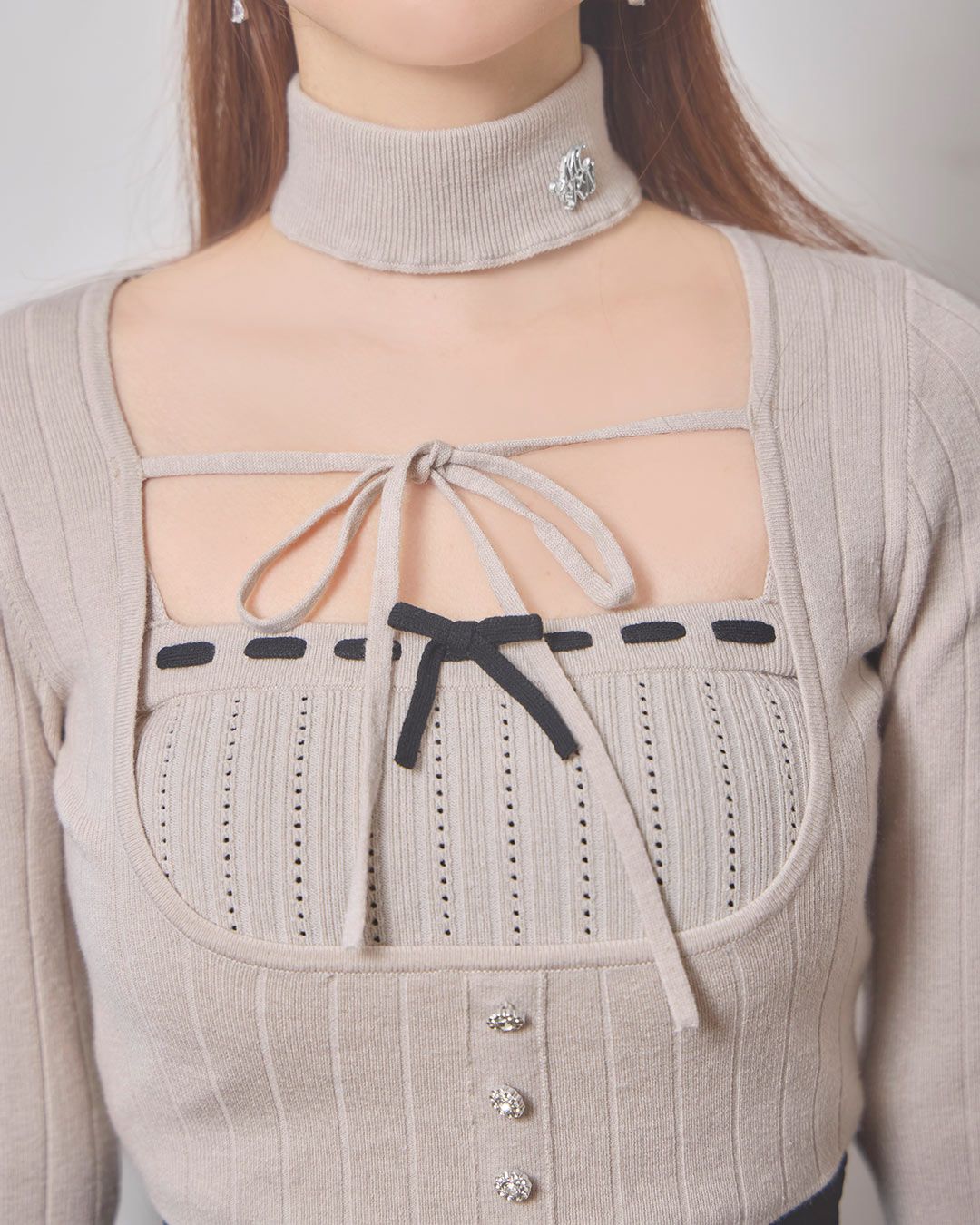 リボンキャミアンサンブルニットトップス ピンク | ファッション通販