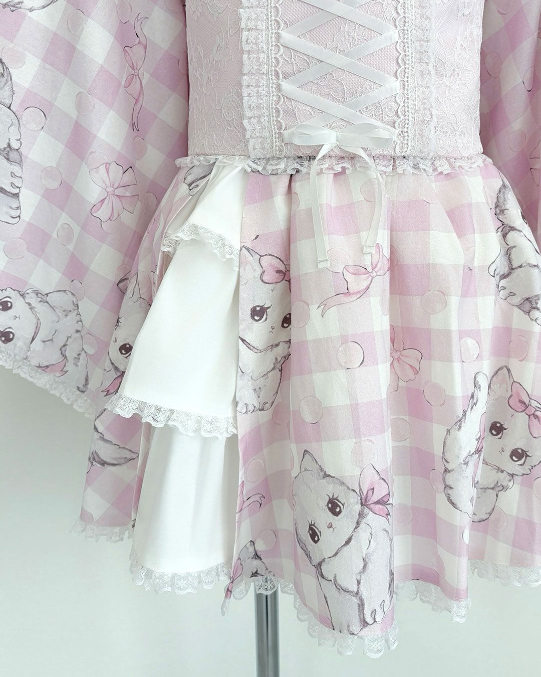 すい〜ときゃっと♡ギンガムレースアップ浴衣 ピンク | ファッション