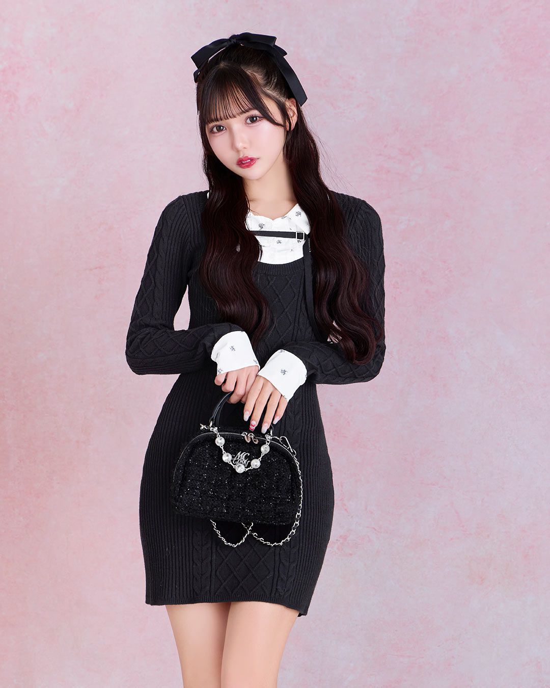 モノグラムシャツドッキングニットワンピース ブラック | ファッション