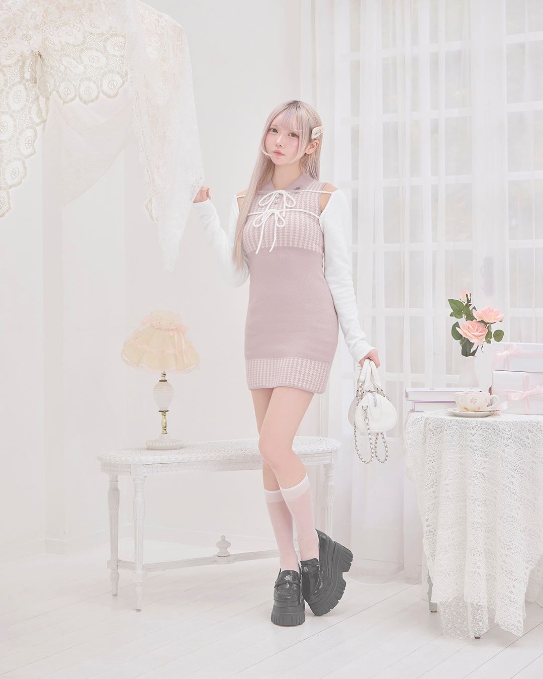 ミシェルマカロン ボレロset千鳥ワンピース ボレロset千鳥ワンピース ピンク | ファッション通販＆メディアMyColor