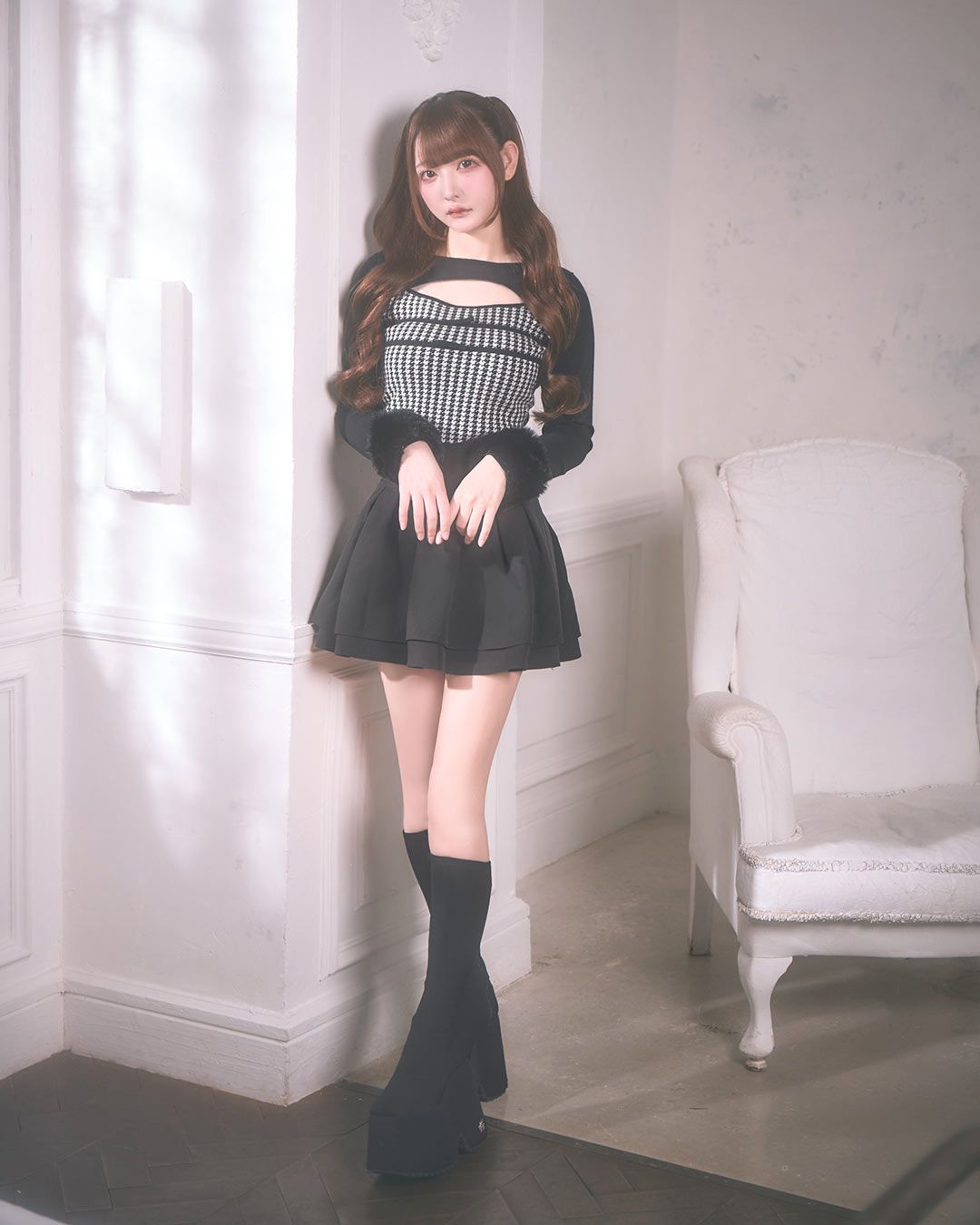 ミシェルマカロン　ちびリボン千鳥ニットトップス ちびリボン千鳥ニットトップス ブラック | ファッション通販＆メディア