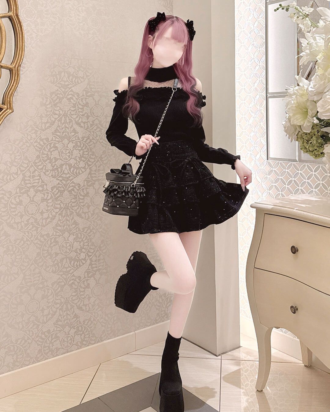 ドットチュール肩あきフリルトップス ピンク | ファッション通販