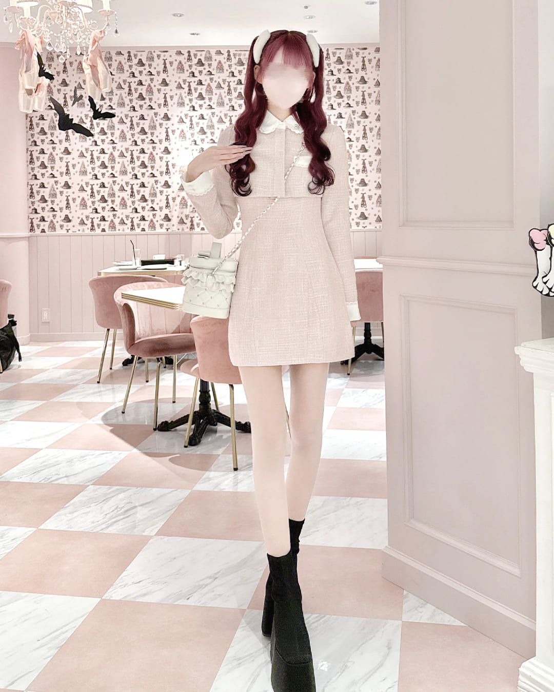 HONEY MEW ツイードアンサンブルワンピース ブラック フリーサイズ 新品 HONEY MEW ツイードアンサンブルワンピース ブラック フリーサイズ