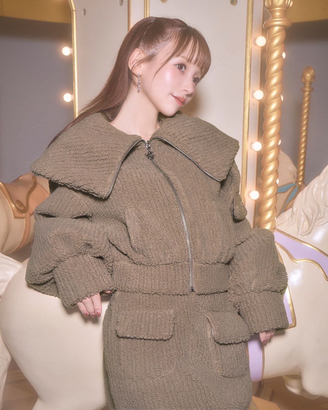 ポケットビッグカラーセットアップ アイボリー | ファッション通販