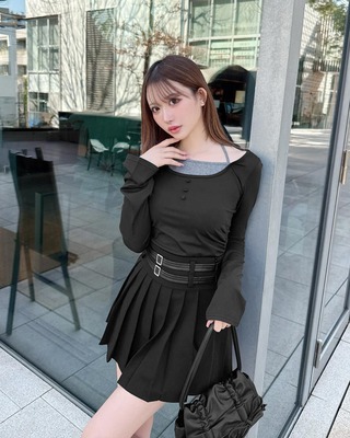 フロントジップデニムミニスカート インディゴブルー