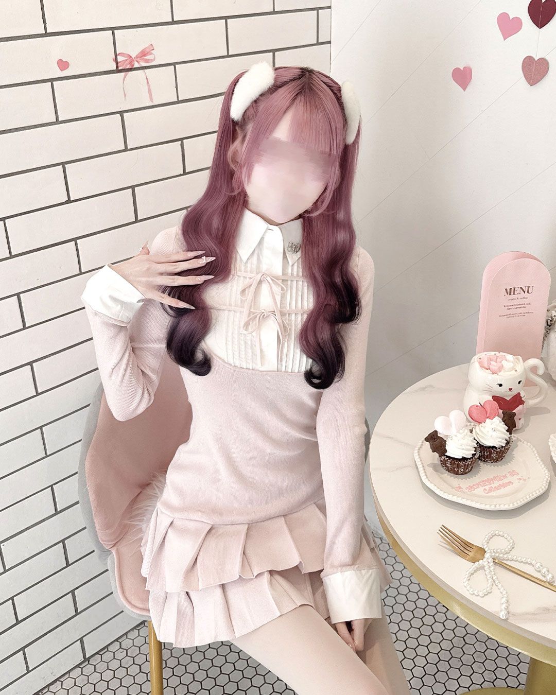 完売品◆HONEYMEW ダブルリボンブラウスドッキングワンピース ピンク F ダブルリボンブラウスドッキングワンピース ピンク | ファッション通販