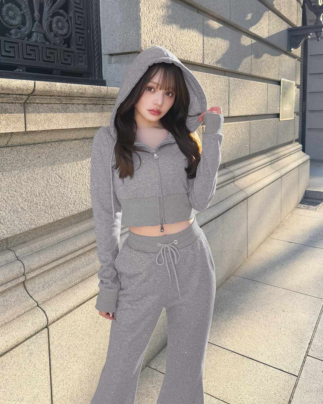 ラメ裏毛フーディセットアップ ブラック | ファッション通販＆メディア