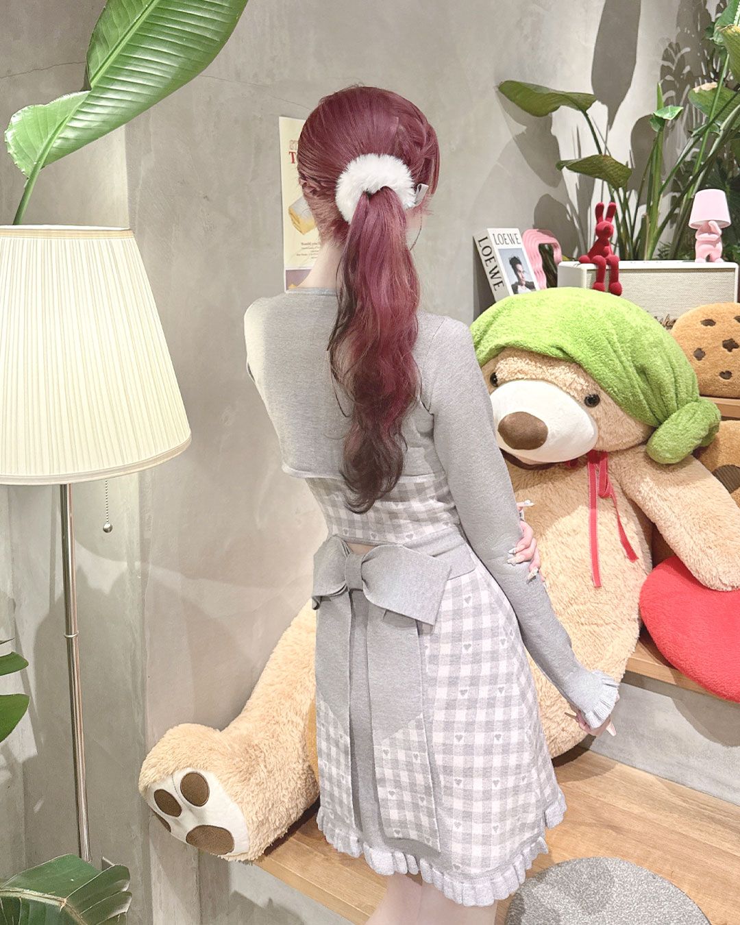 バックリボン×ギンガムハートアンサンブルワンピース ブラック