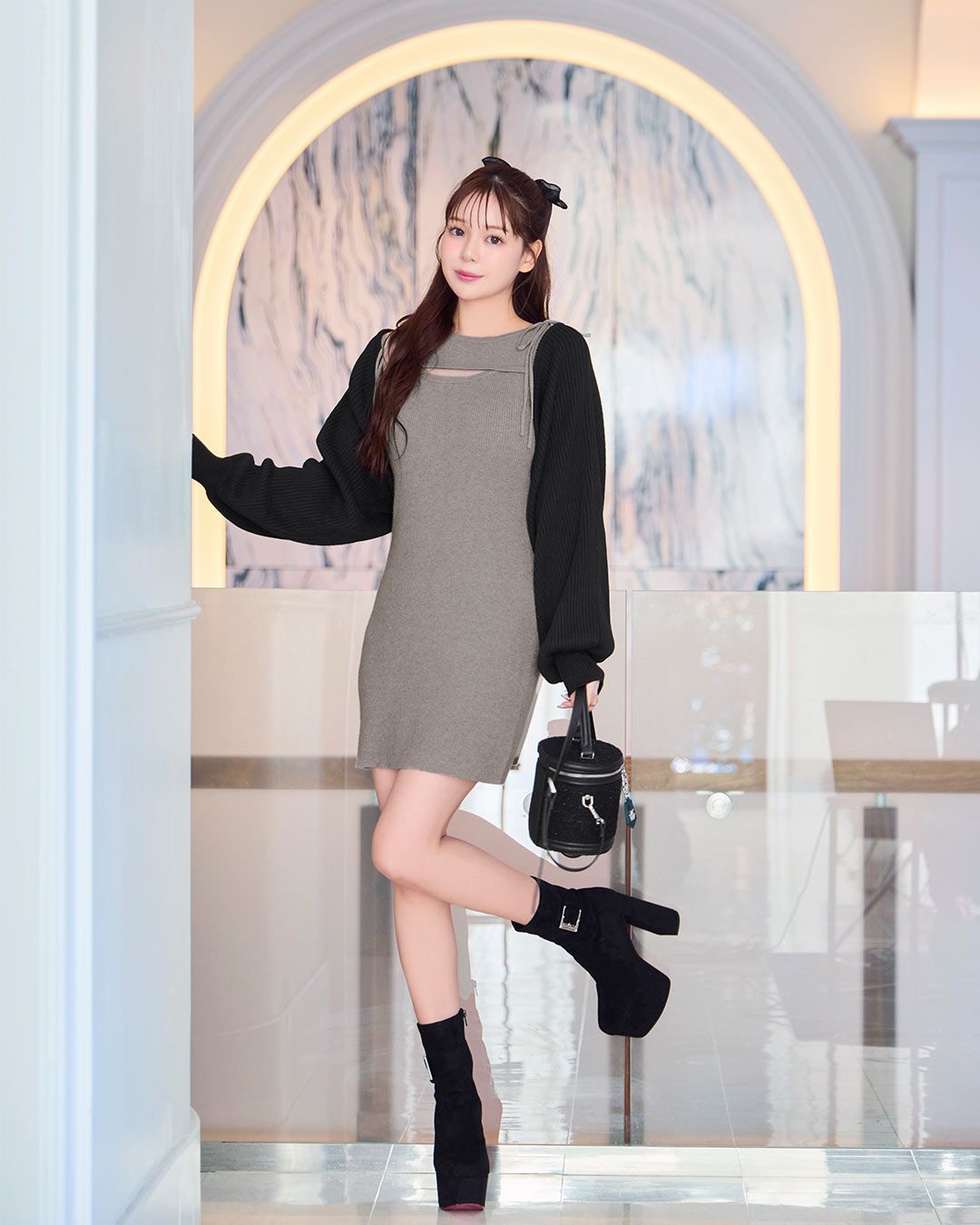 michellMacaron♡クロスニットワンピースセット クロスニットワンピースセット ブラック | ファッション通販