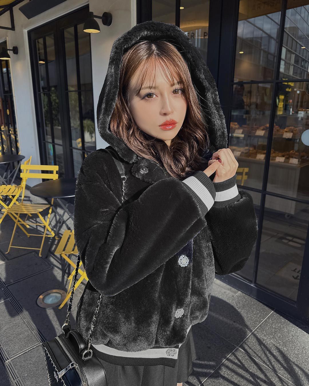 ファーフードジャケット ブラック | ファッション通販＆メディア