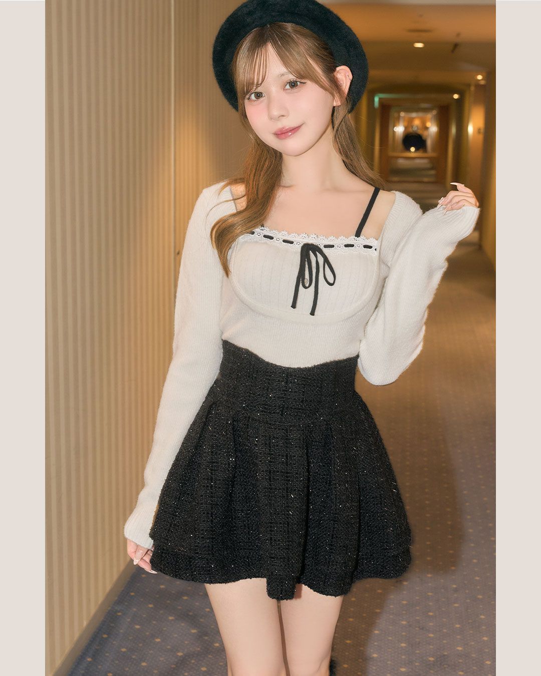 michellMacaron 美脚スカート ツイード　ブラック　M michellMacaron ミシェルマカロン ツイード美脚スカート