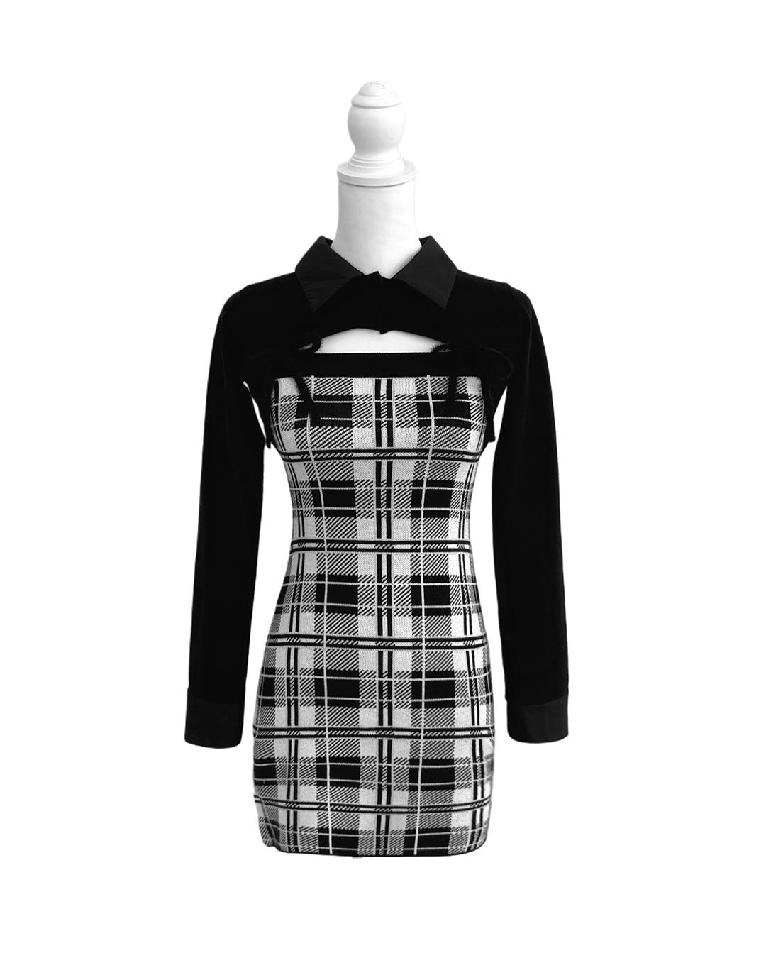 checkアンサンブルロングスリーブワンピース グレー | ファッション