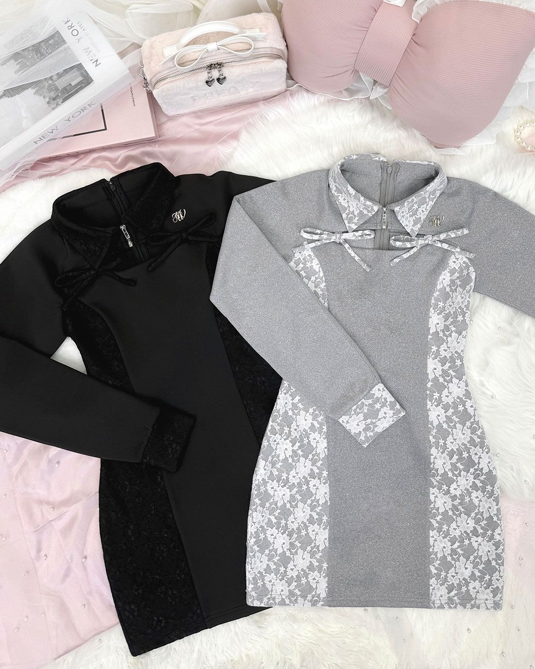 HONEYMEW レーススウェットタイトワンピース レーススウェットタイトワンピース グレー | ファッション通販