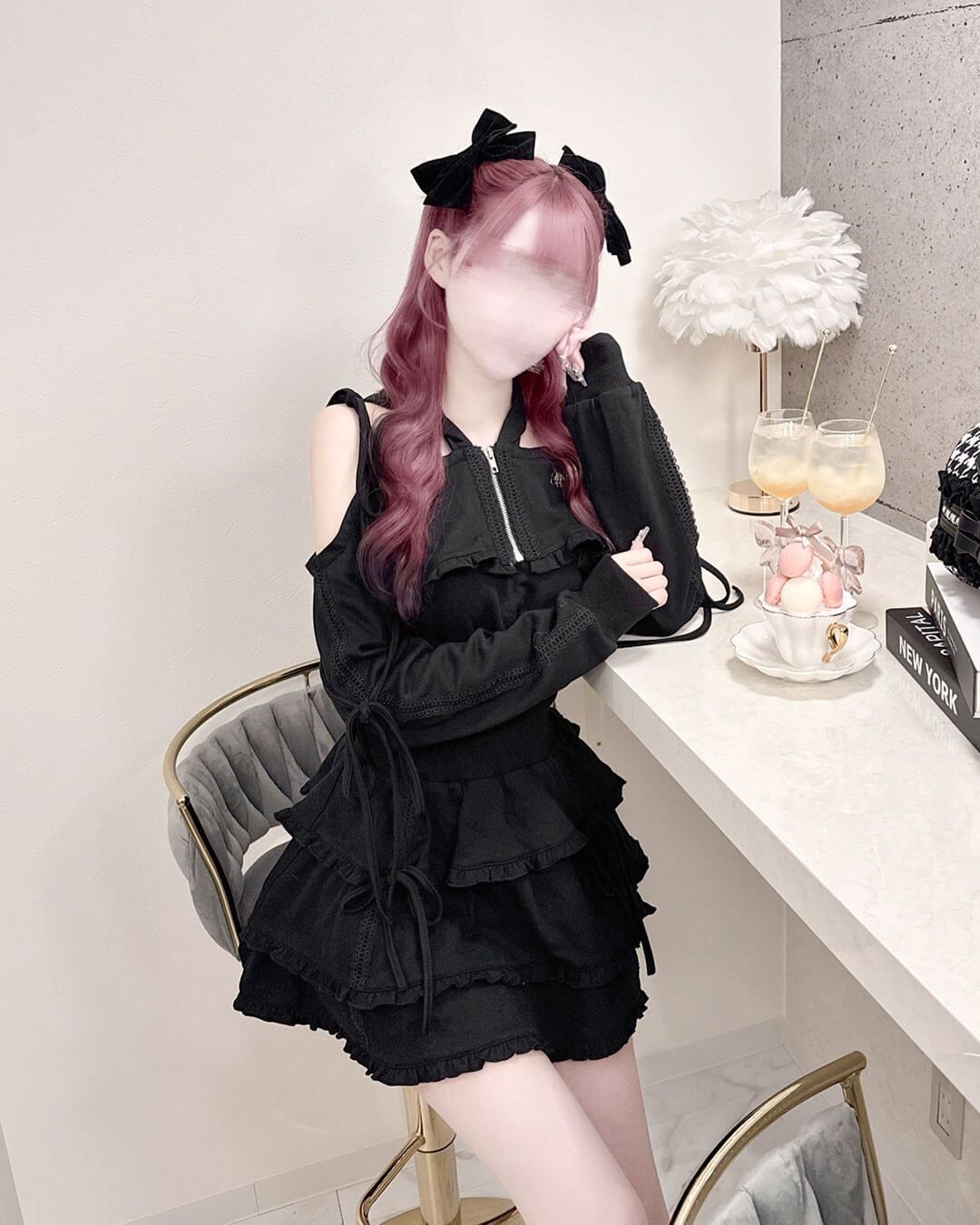 リボンスリットスウェットセットアップ ブラック | ファッション通販