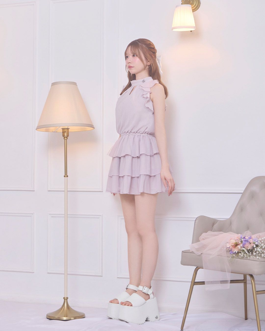 【michellMacaron】 ラッフルアメスリチュールワンピ ラッフルアメスリチュールワンピ ホワイト | ファッション通販