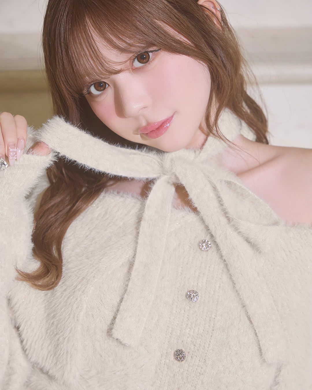 ビッグカラーシャギーニットワンピ ベージュ | ファッション通販