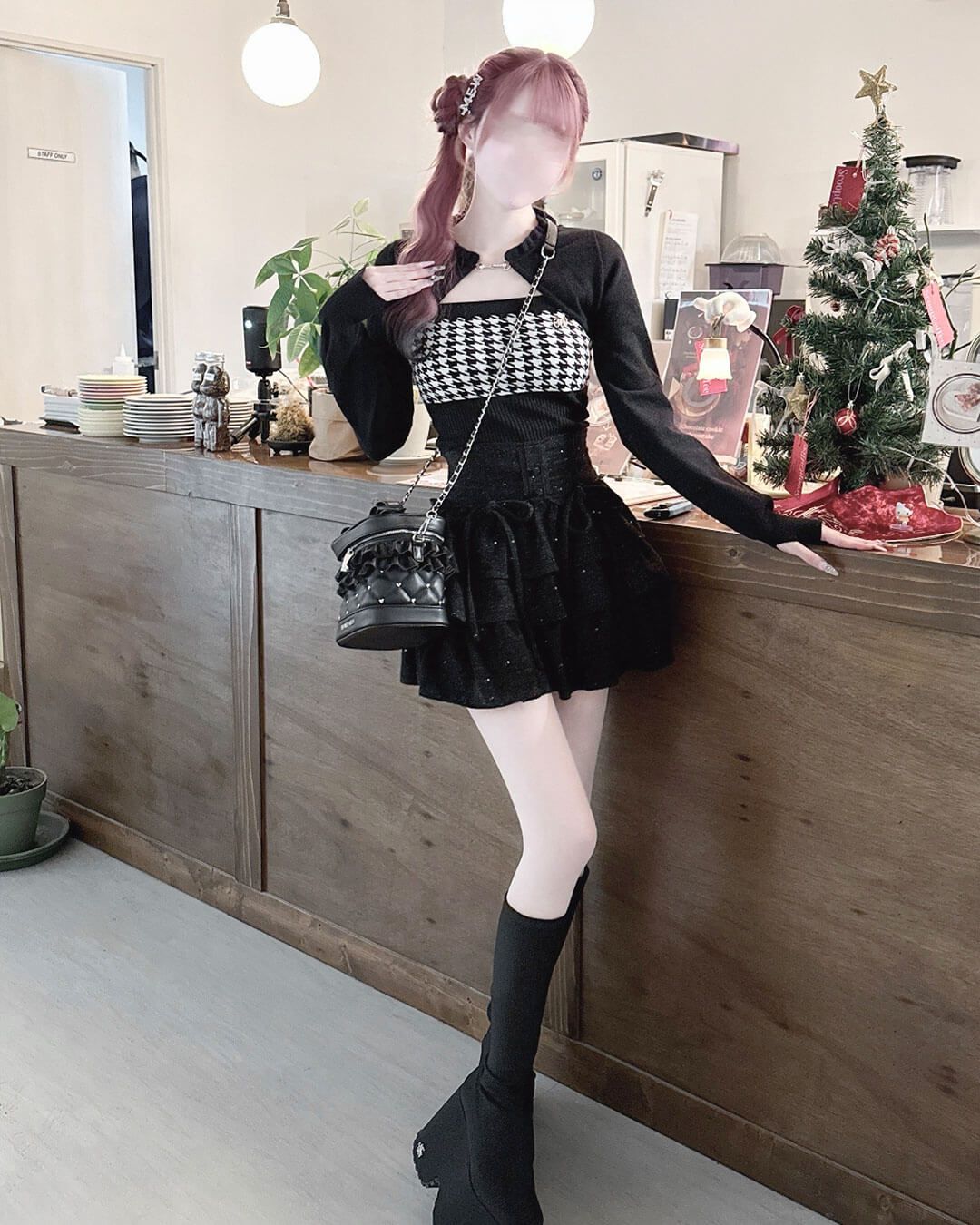 千鳥アンサンブルニットトップス ホワイト | ファッション通販