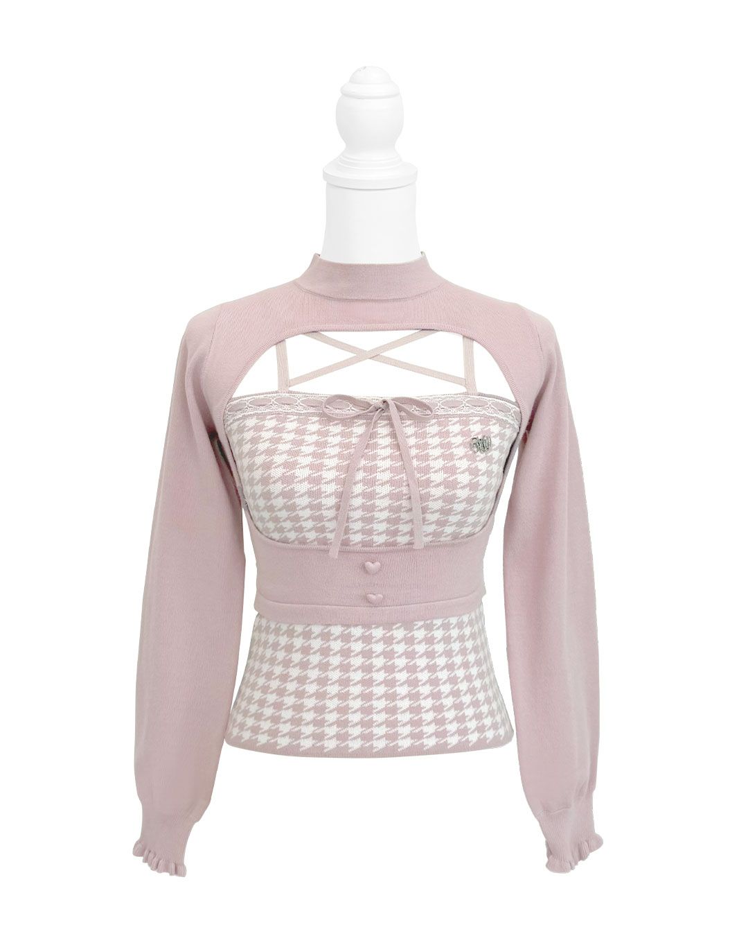 ミシェルマカロン honey mew 千鳥柄ハイネックアンサンブルトップス xs ハニーミュウ 千鳥柄ハイネックアンサンブルトップス ブラック