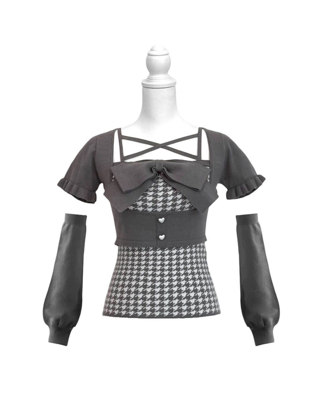 ビッグリボンアンサンブルトップス グレー | ファッション通販