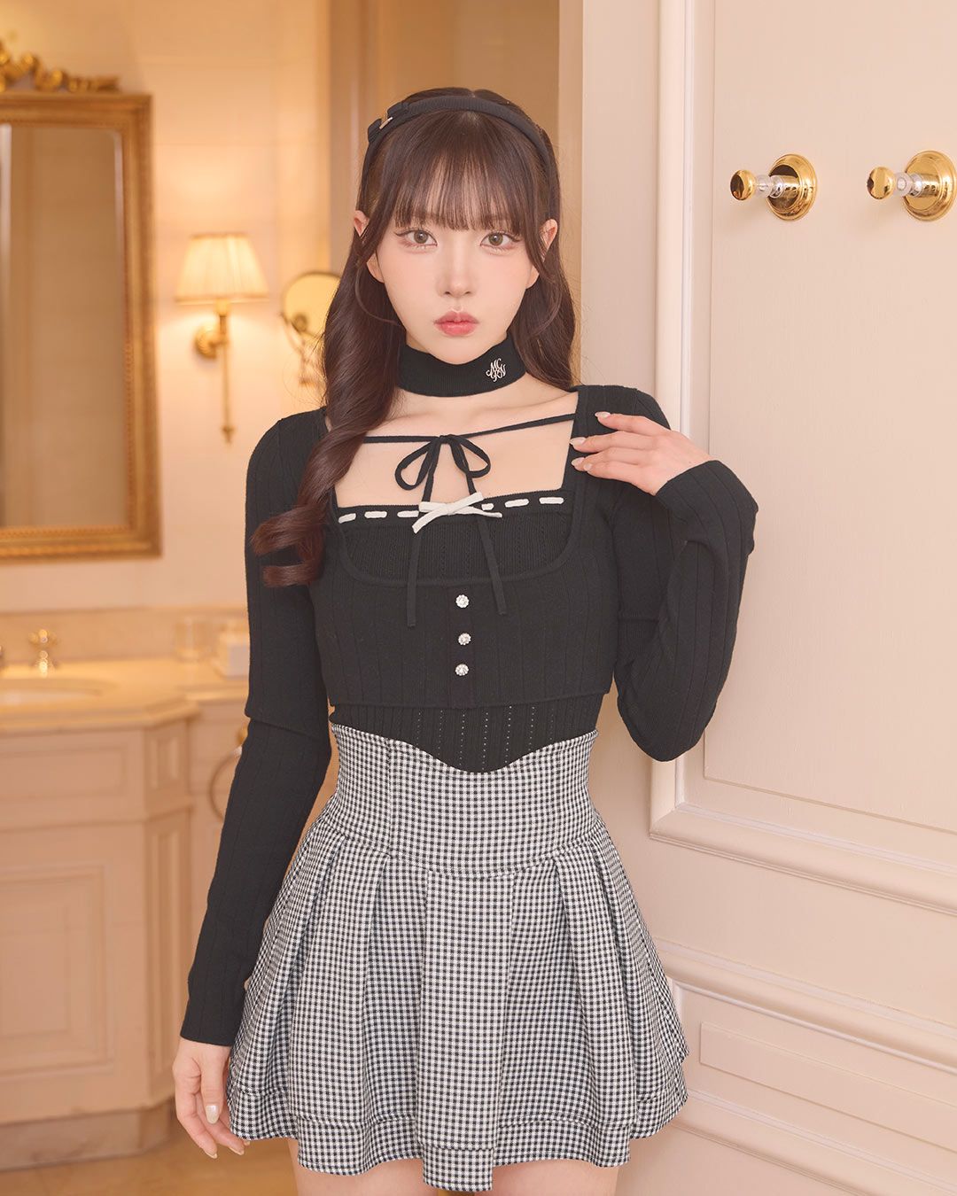 美脚ギンガムチェックスカート（インナーパンツ付き） ブラック