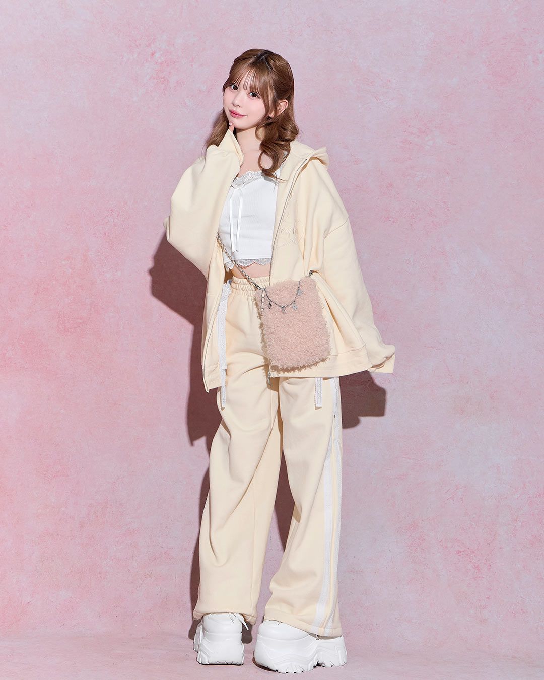 刺繍ビッグパーカーワイドパンツ3点セット アイボリー | ファッション