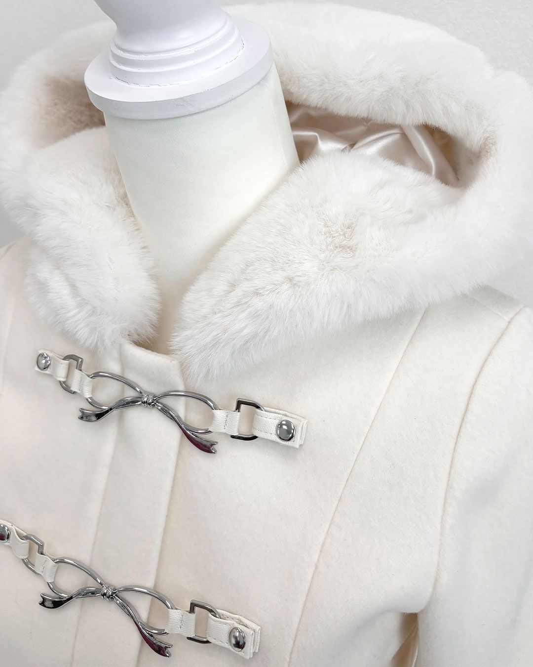 リボンビットフードショートコート ホワイト | ファッション通販