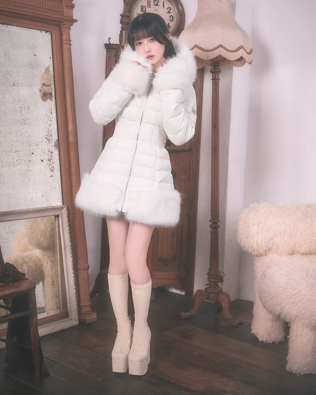 美くびれフェイクファーダウンコート ブラック | ファッション通販