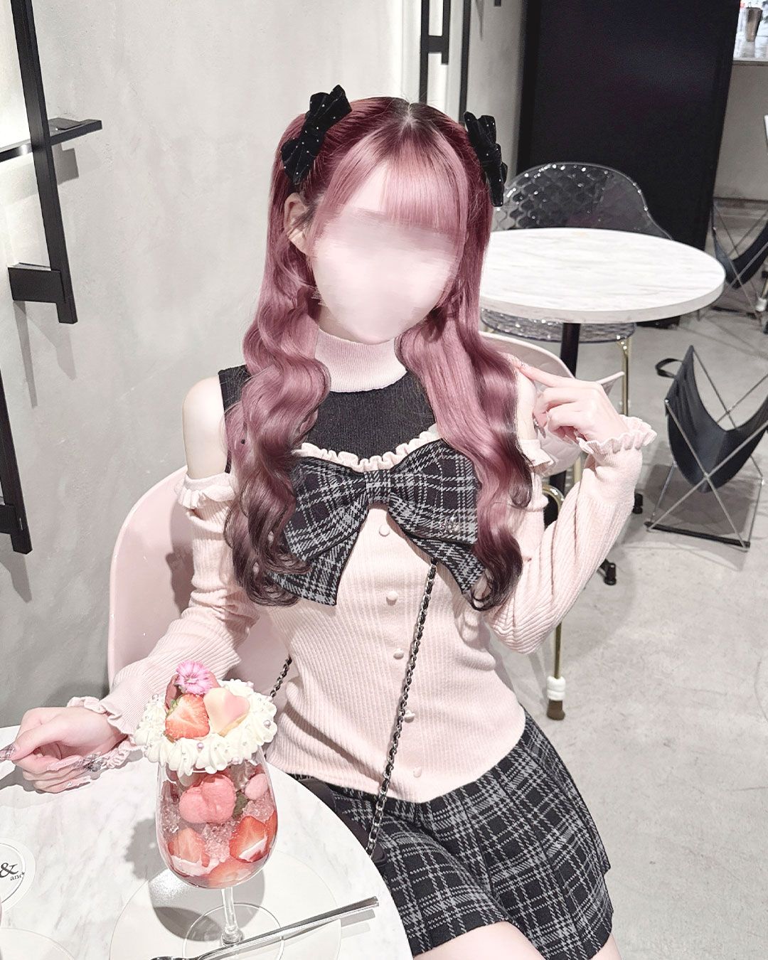 チェックリボン肩空きプリーツワンピース ピンク | ファッション通販