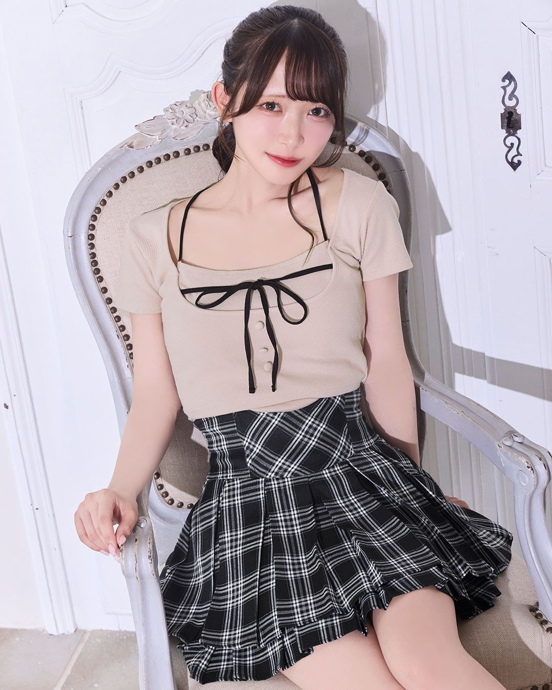 チェック柄プリーツ美脚スカート ブラック | ファッション通販