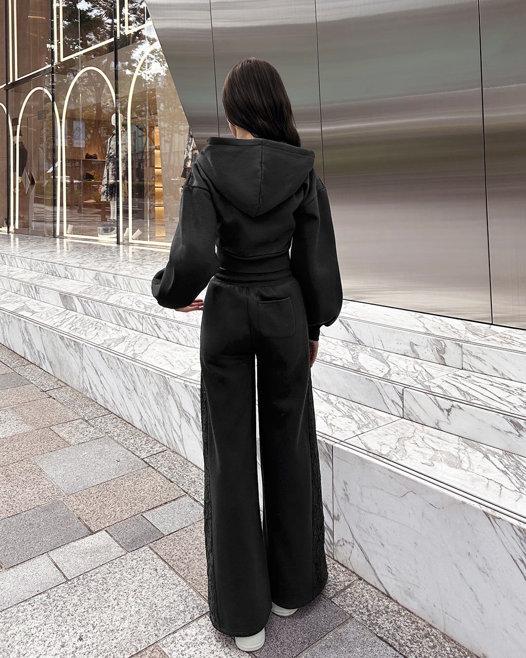 レースフーディセットアップ ブラック | ファッション通販＆メディア