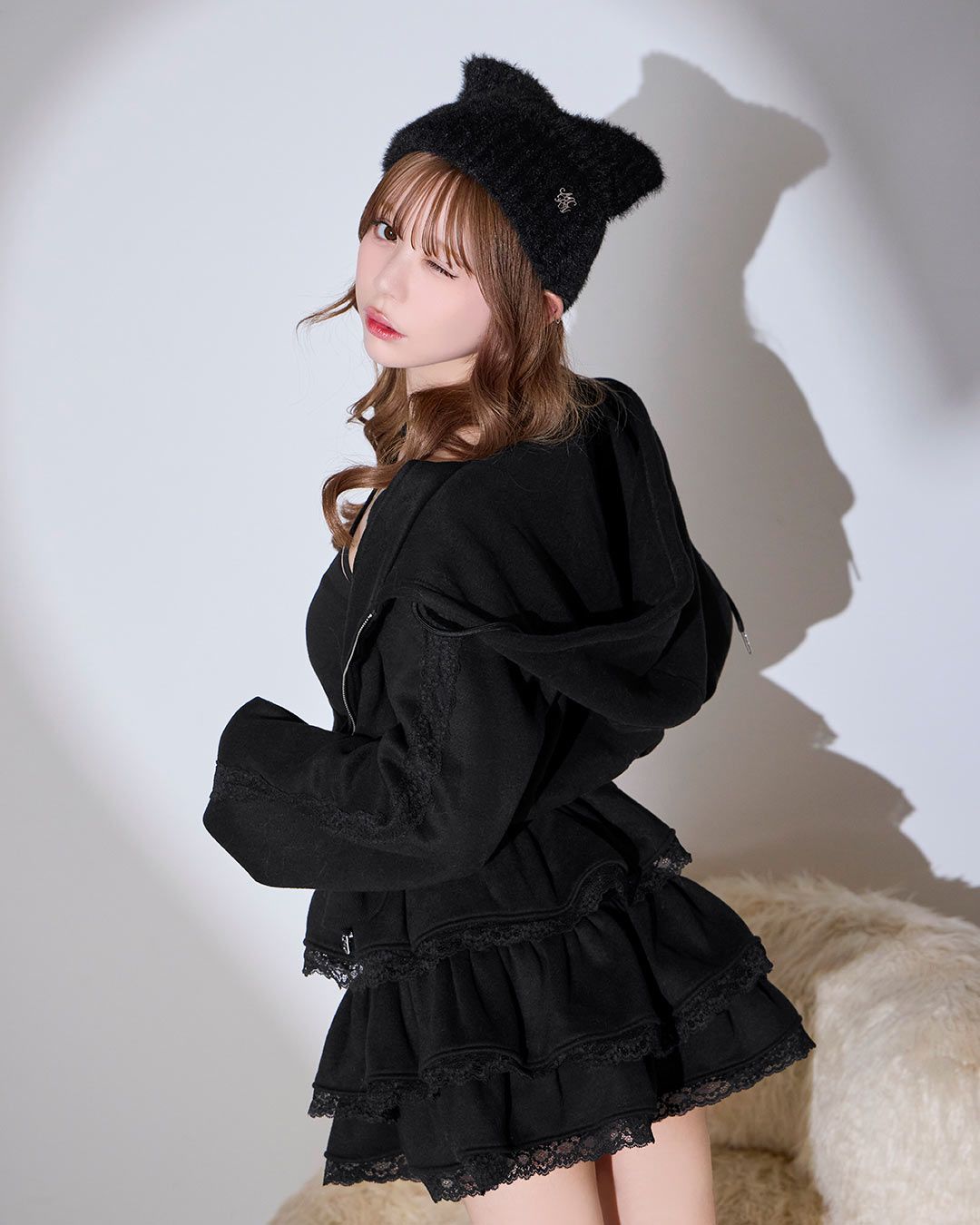 レースティアードセットアップ3点セット ブラック