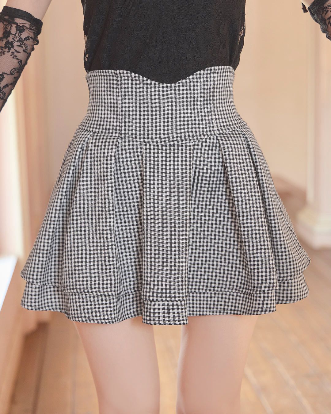 美脚ギンガムチェックスカート（インナーパンツ付き） ブラック