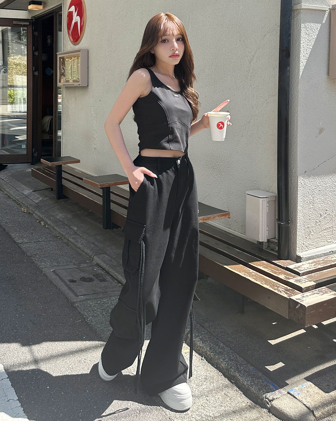 ドローストリングカーゴパンツ ブラック | ファッション通販