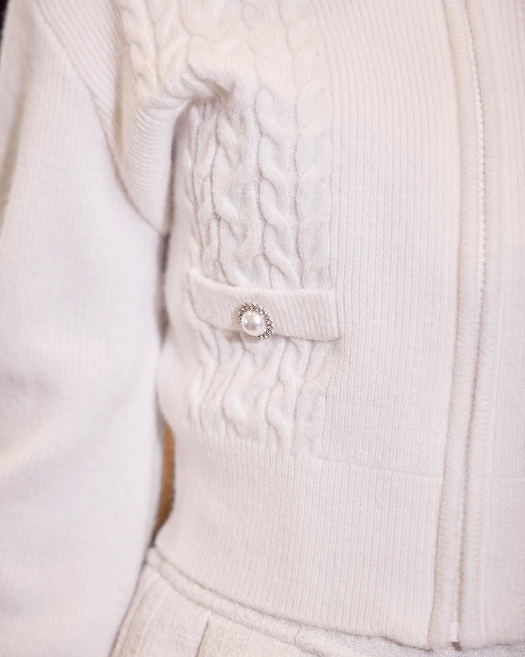 ファーフードケーブルニットジップトップス ファーフードケーブルニットジップトップス グレー | ファッション通販