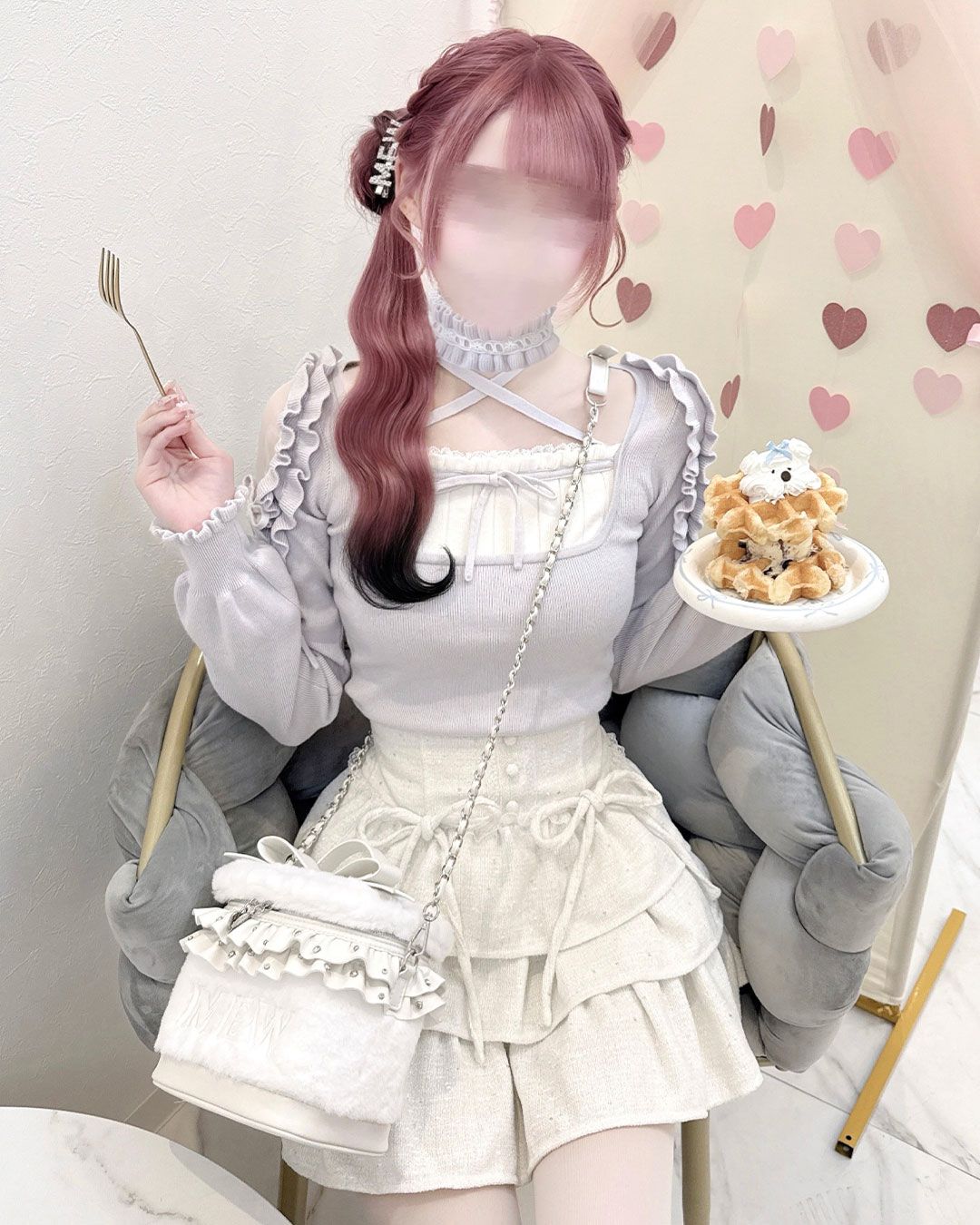 ハニーミュウ　チョーカー付きフリルショルダートップス チョーカー付きフリルショルダートップス ホワイト | ファッション通販