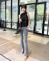 cherimi ストレッチフレアデニム ブルー 美脚ストレッチフレアデニム ブルー | ファッション通販