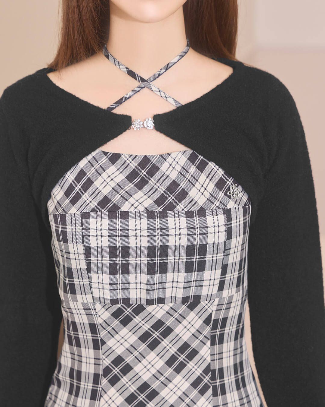 ミシェルマカロン ボレロチェックロングワンピース フリーサイズ ボレロチェックロングワンピース ブラウン | ファッション通販