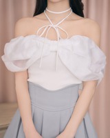 ビッグリボンオフショルニットトップス ホワイト | ファッション通販