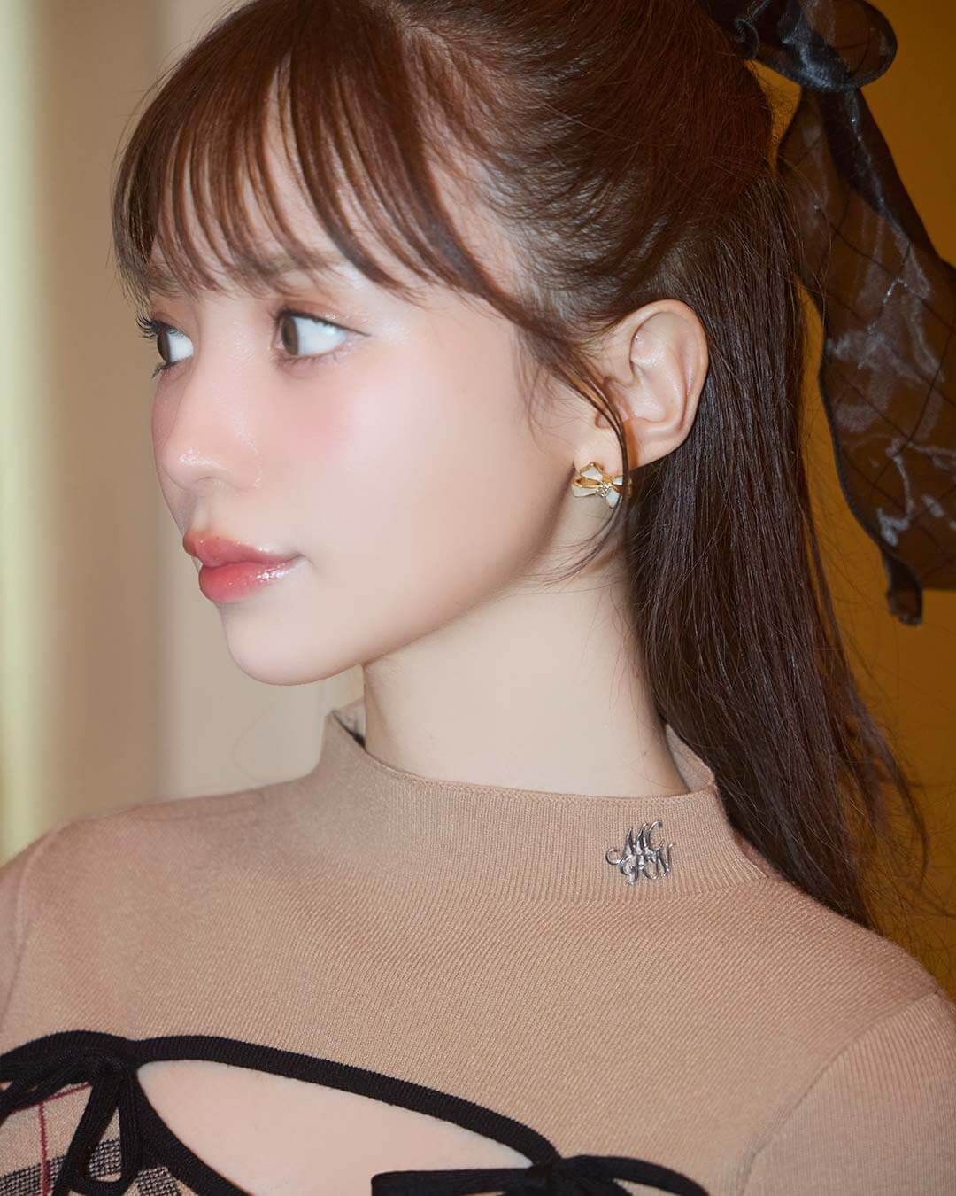 デコルテオープンチェックニットワンピ ベージュ | ファッション通販