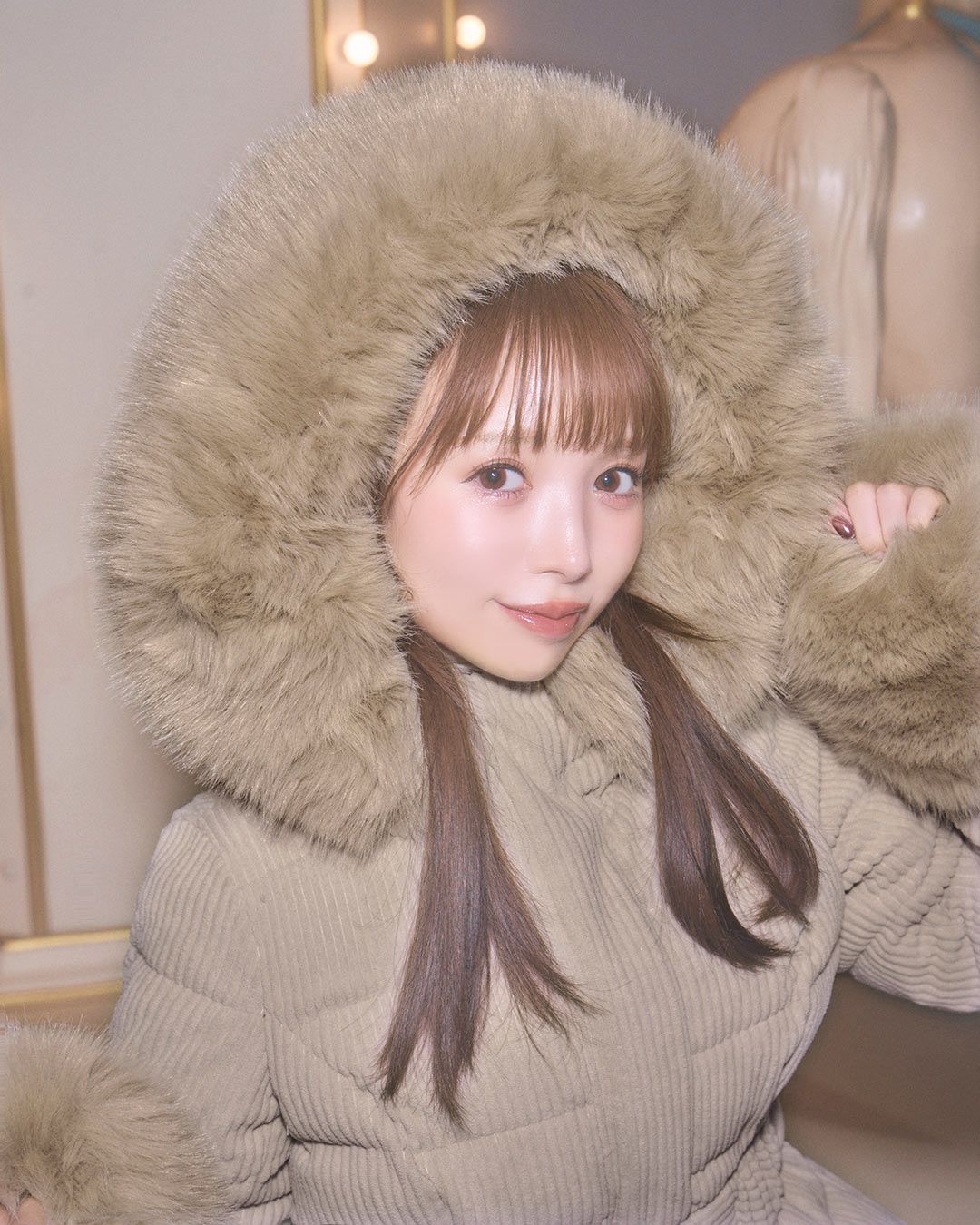 コーデュロイベルトダウンコート ベージュ | ファッション通販