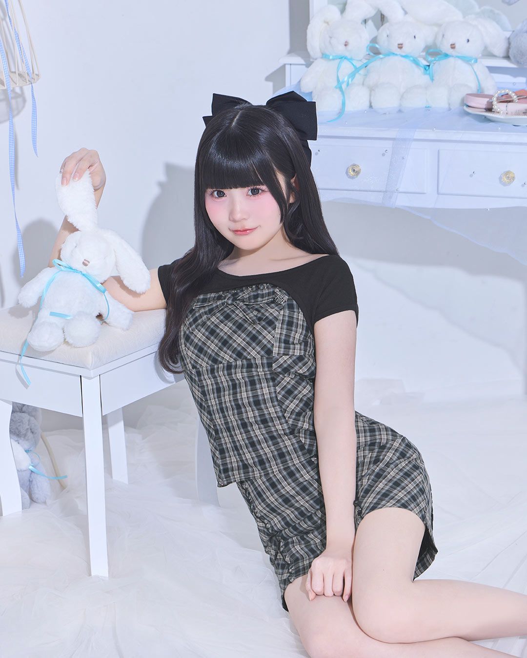 リボンフリルチェックセットアップ ネイビー | ファッション通販