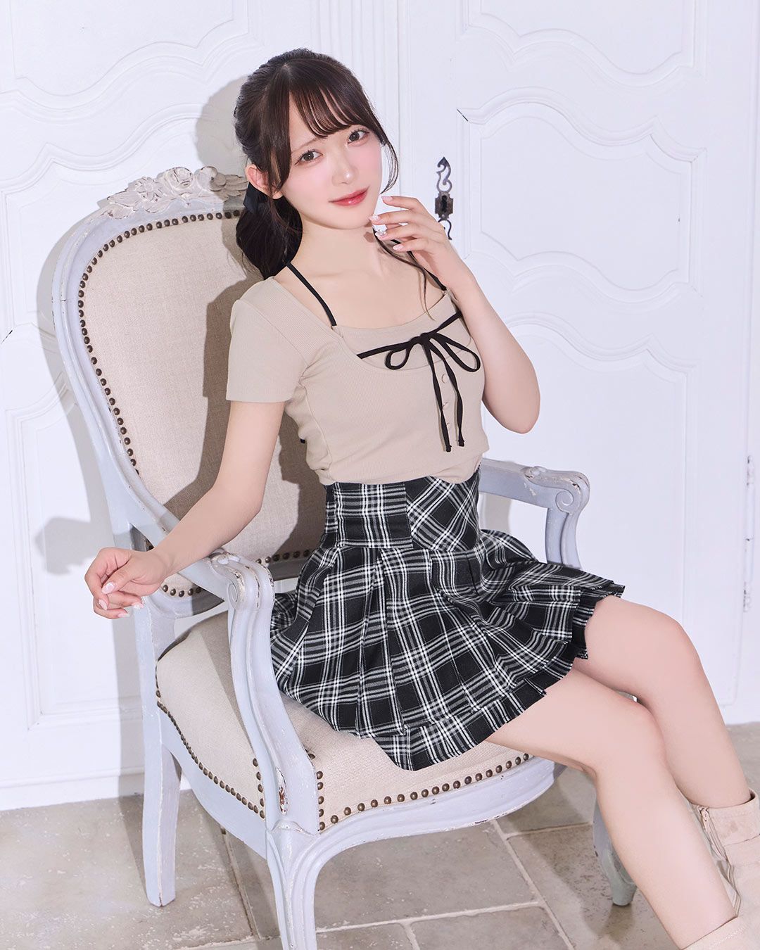 チェック柄プリーツ美脚スカート ブラック | ファッション通販