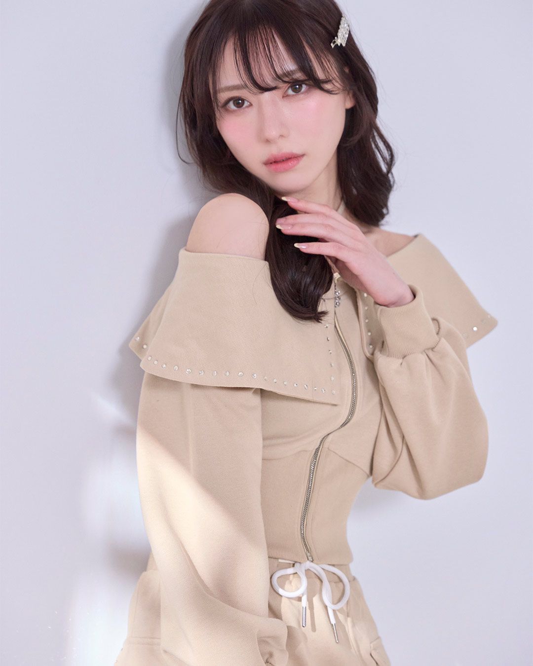 ラインストーンカラーセットアップ ベージュ | ファッション通販