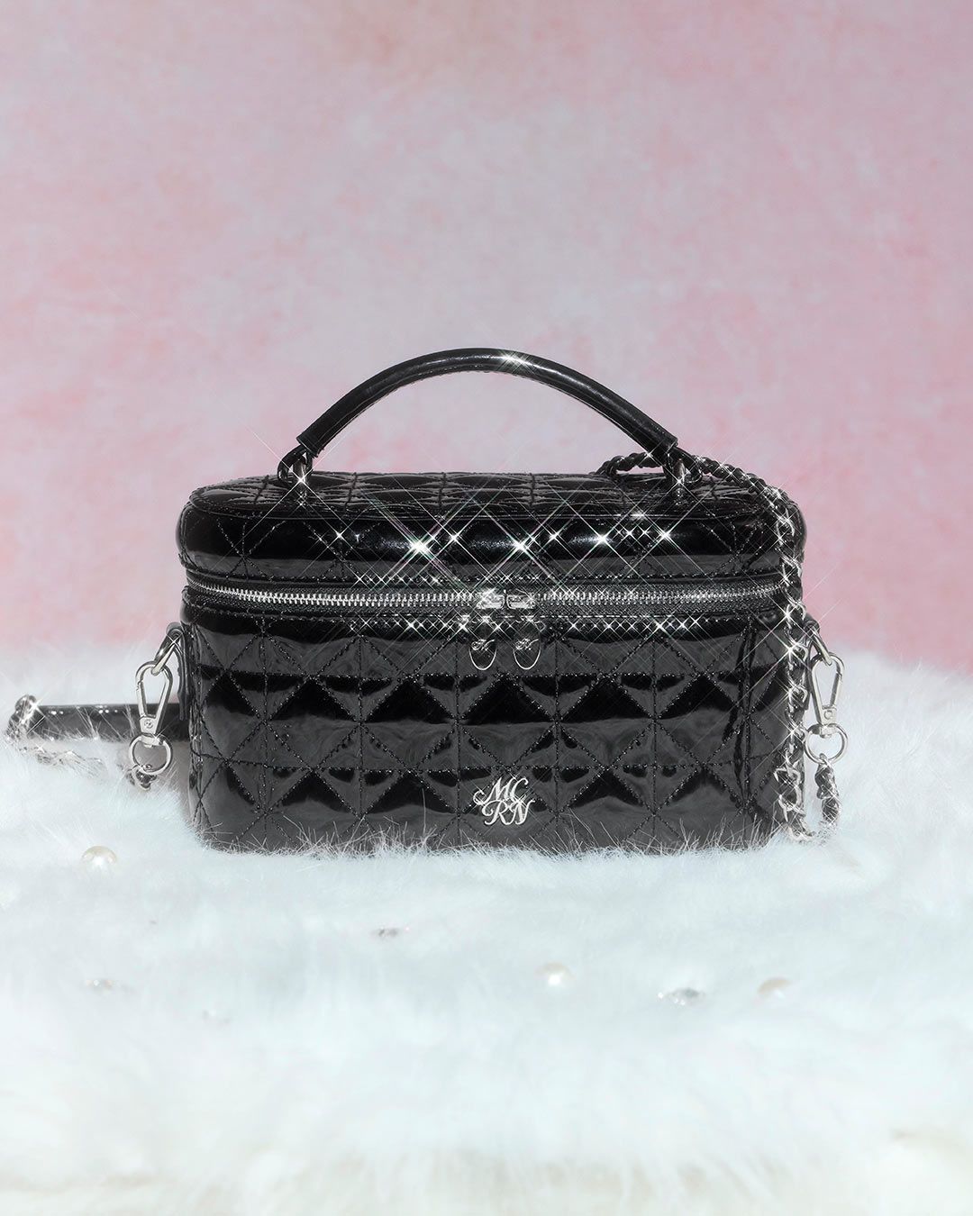 エナメルキルティングバニティバッグ アイボリー | ファッション通販