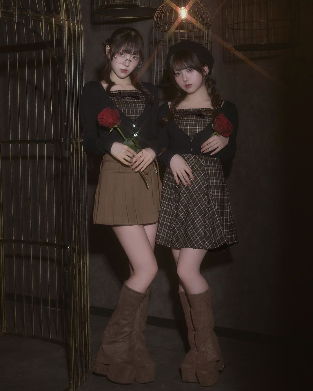 ランダムチェックアンサンブルトップス ブラウン | ファッション通販