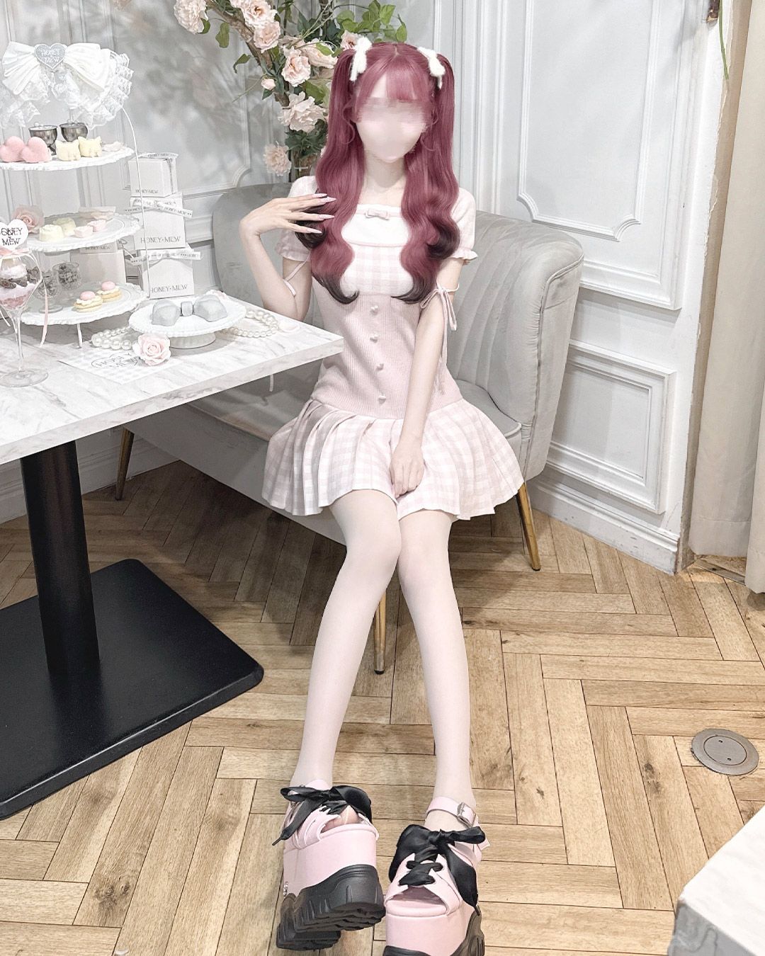ギンガムチェックプリーツワンピース ブラック | ファッション通販