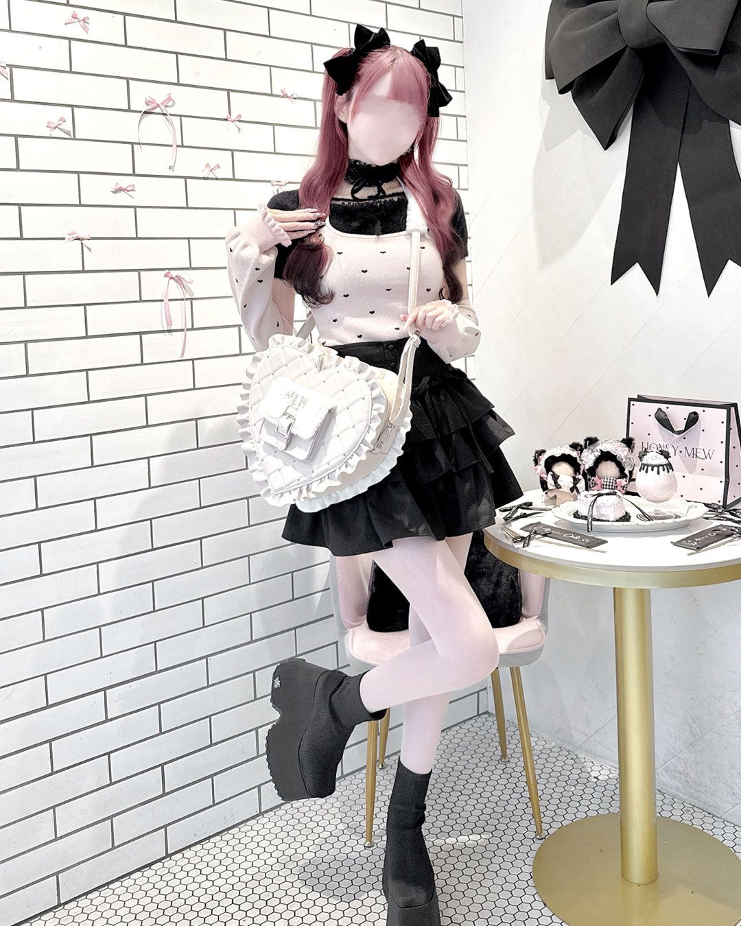 pimiri cafe Collaboration】Luv ファーポケット付きBIGハートバッグ